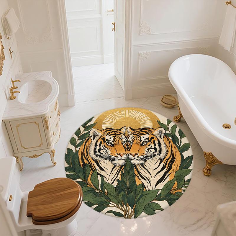 Leaf Tiger,Round Area Rug,Carpet Rug for Living Room Bedroom Sofa Playroom Decor,Non-slip Floor Mat