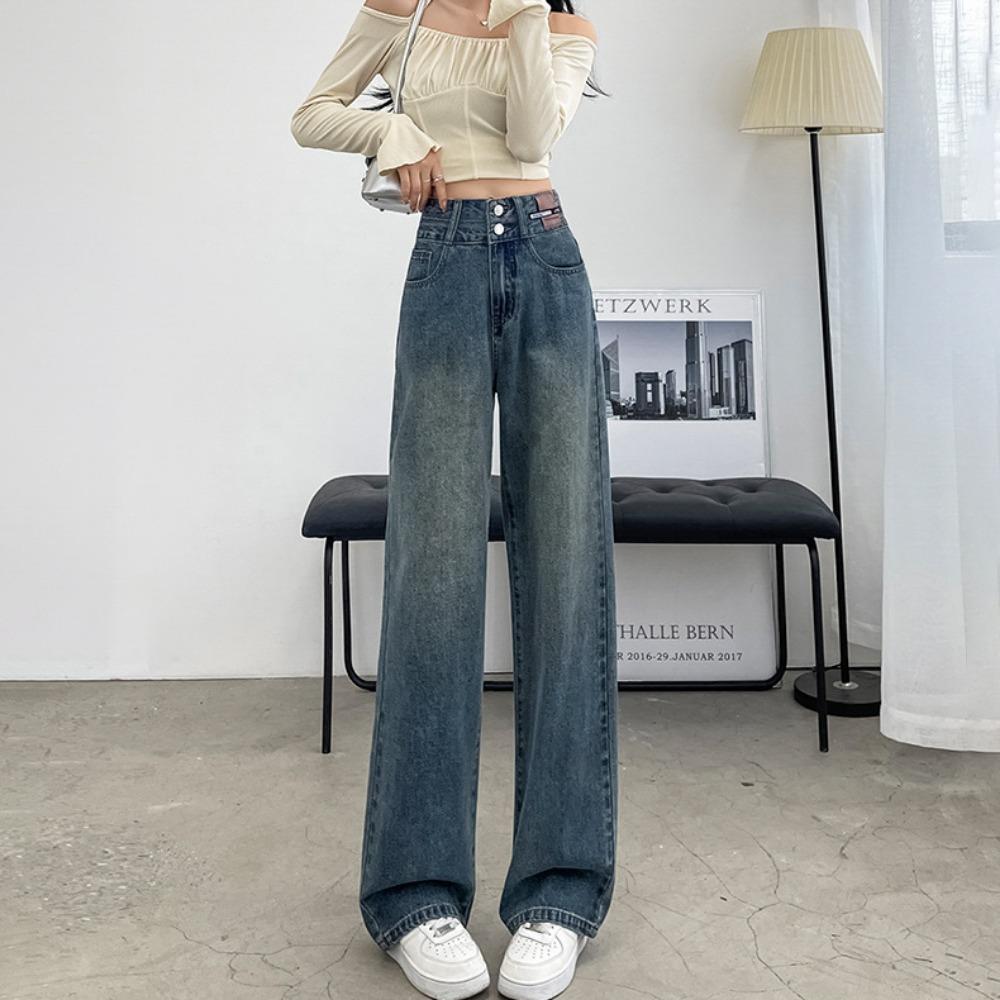 Retro jeans women's wide legs new autumn and winter high waist straight loose small drape floor jeans