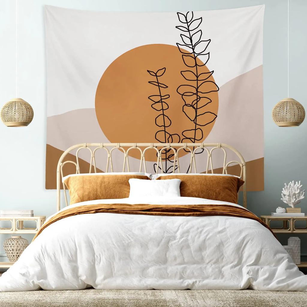 Abstract Sun Leaves Brown Geometric Wall Hanging Tapestry Vintage Simple Boho Palm Bedroom Dorm Living Room Wall Art Home Decor