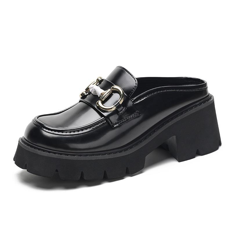 Horse buckle half slippers women wear summer fashion thick heel thick sole cool slippers bag head one pedal shoes