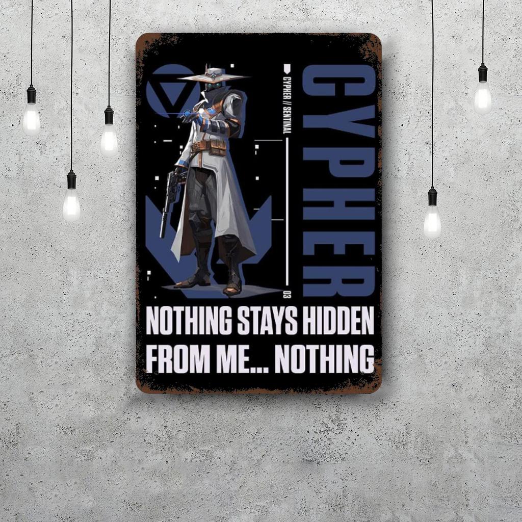 Cypher Valorant Vintage Metal Tin Signs Posters Decor Retro Metal Plaque Wall Art Decor for Garage Bar