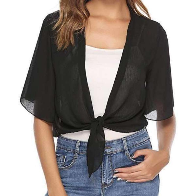 Summer Fashion Short Sleeve Women Shirt V Neck Solid Color Chiffon Blouse Casual Loose Simple Elegant Short Tops Women's Clothing