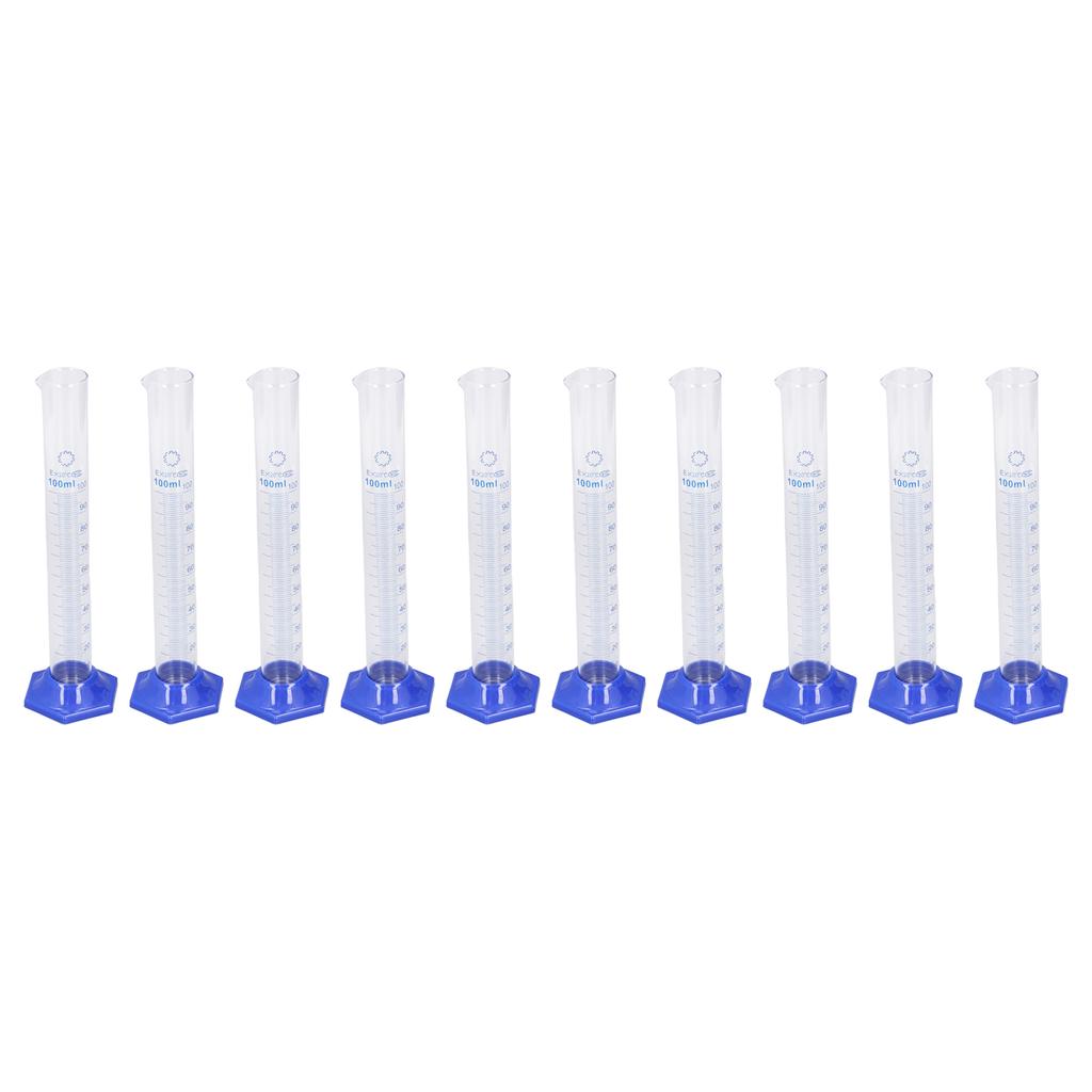 10Pcs Measuring Cylinder Glass 100ml Large Capacity Clear Scale Tool Set Kit for Experiment