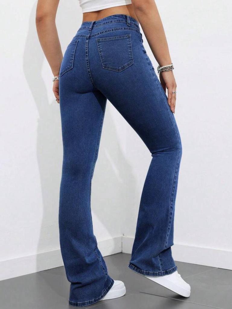 Women's Stretch Flare Jeans, Dark Blue, Versatile & Slimming