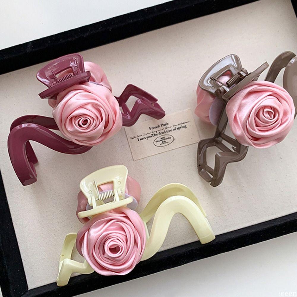 

Wave Shape Sweet Hair Catches Cloth Rose Hair Crab Clip Trendy Flower Hair Claw Party