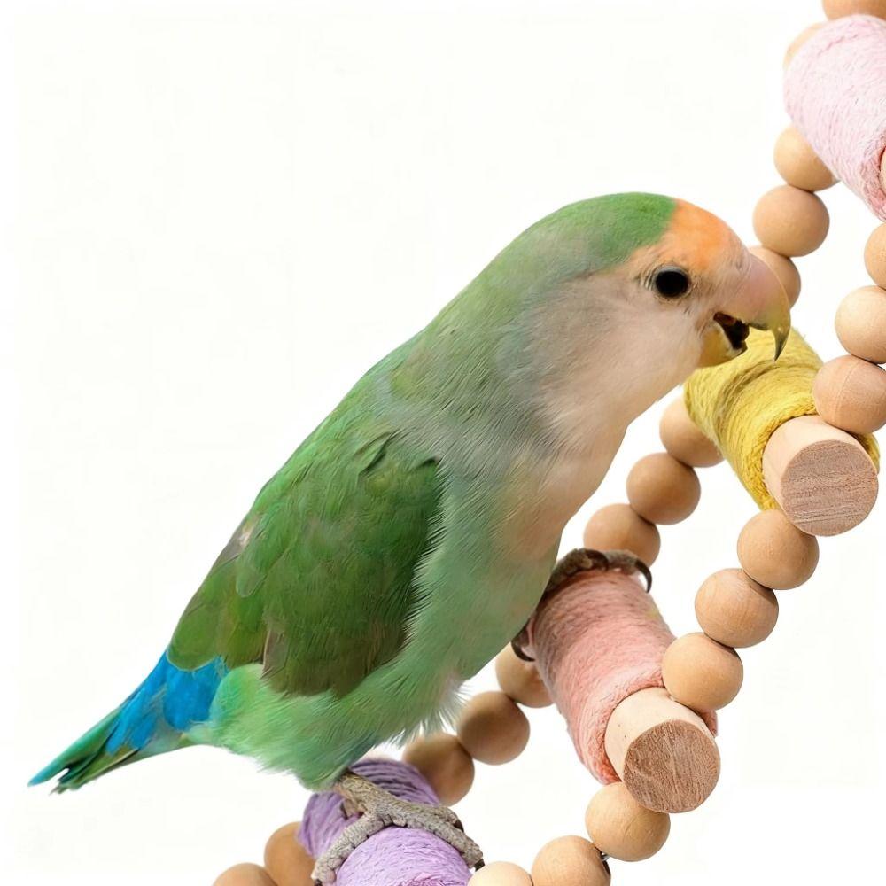 5/8/10 Steps Bird Cotton Rope Ladder Hanging Wood Bird Perch Safe Parrot Climbing Toy Cockatiels
