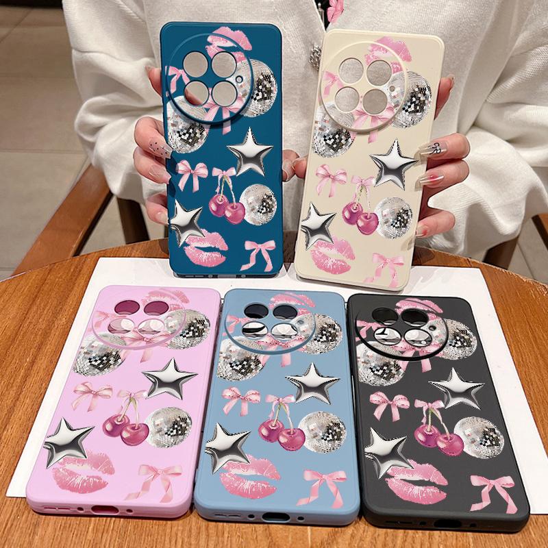 Case For OnePlus 15 13 13T 12 Cherry Bowknots Lips Disco Ball Pattern Shockproof Bumper Soft Silicone Cover For Oneplus Nord 5 13R 12R 11R 5G