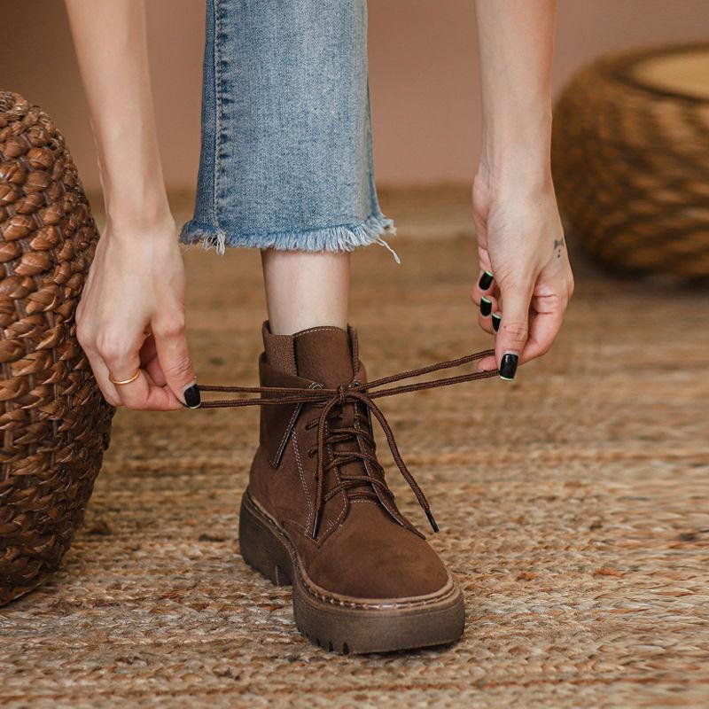 Retro brown Martin boots women's 2025 new spring and autumn British style platform short boots popular matte leather tooling boots