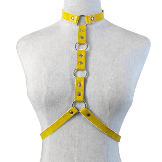 Adjustable Faux Leather Halterneck Choker Ring Waist Belt Body Chain Harness