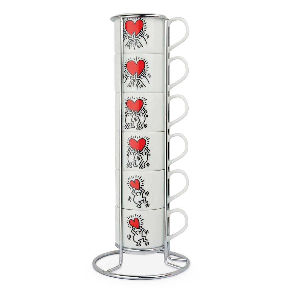 Keith Haring [R6885] - Tower of 6 Mini Mugs 'Keith Haring' (dancers- Heart) - Mug 60x55mm