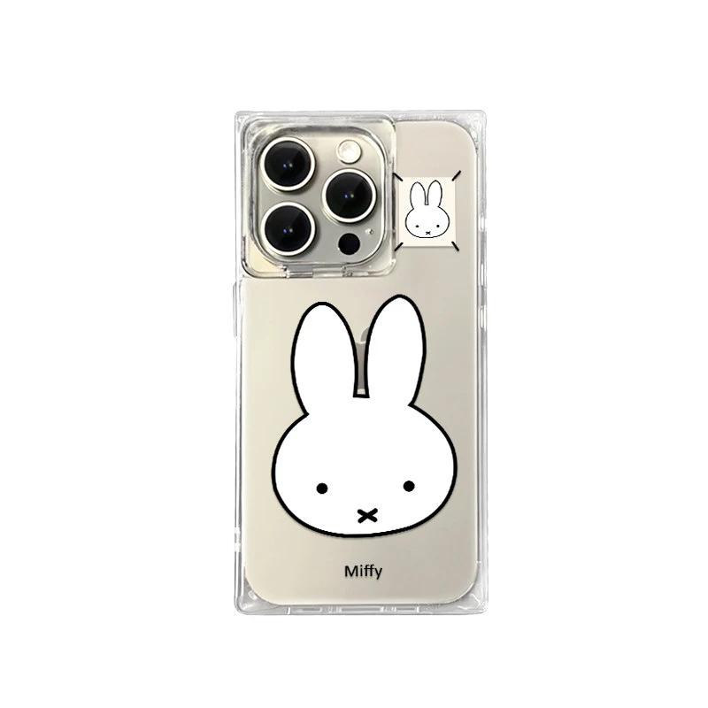 Simple Miffy Rabbit Suitable for Apple iPhone16/17Pro Mobile Phone Case 14 Ice Crystal Squares 15 Cute 12 Soft 13