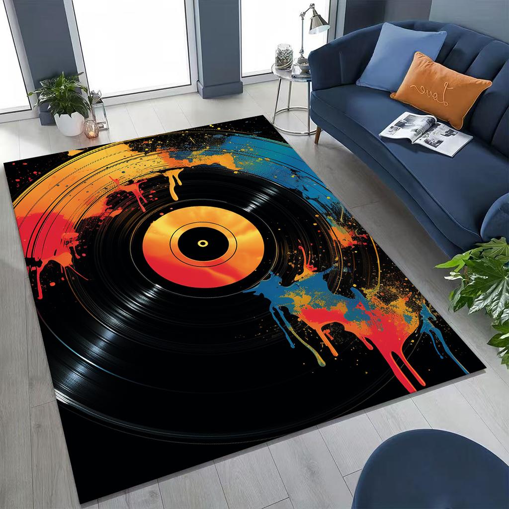 Vinyl Record Music Carpet DJ Screen Tape Rug for Bedroom Living Room Sofa Home Doormat Decor,Large Kid play Non-slip Floor Mat