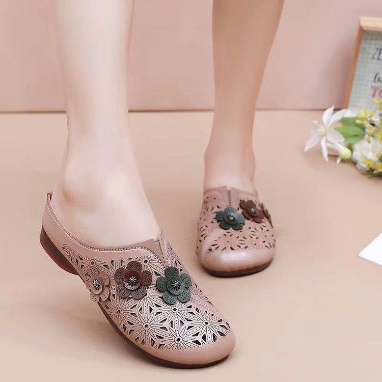 

Lazy bag head half slippers women s outer wear mother shoes 2025 new summer hollow breathable flat bottom casual women s shoes 41 хаки