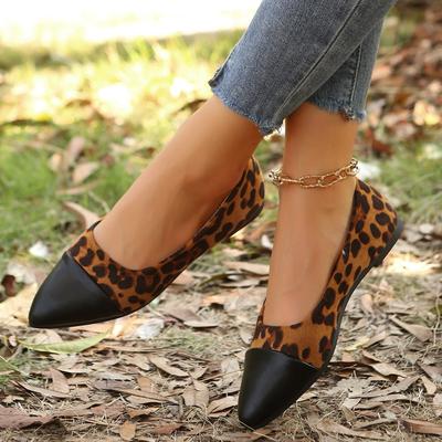 Spring/Autumn New Flat Single Shoes Women's Pointed Head Shallow Mouth Leopard Soft Sole Comfortable Low-top Shoes for Women