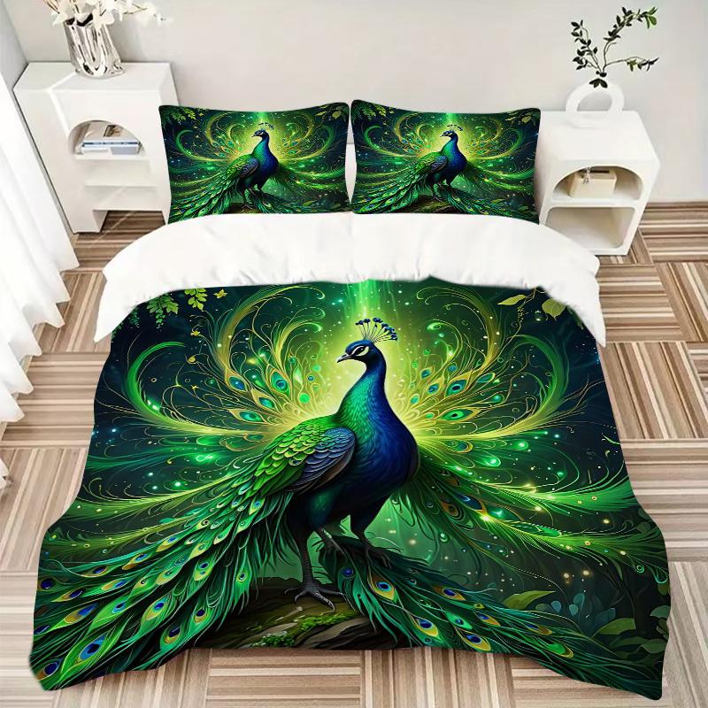 3pcs Enchanted Peacock Design Bedding Set - Includes Quilt Cover and Pillowcases, Suitable for All Seasons, Machine Washable - Ideal Gift for Fam
