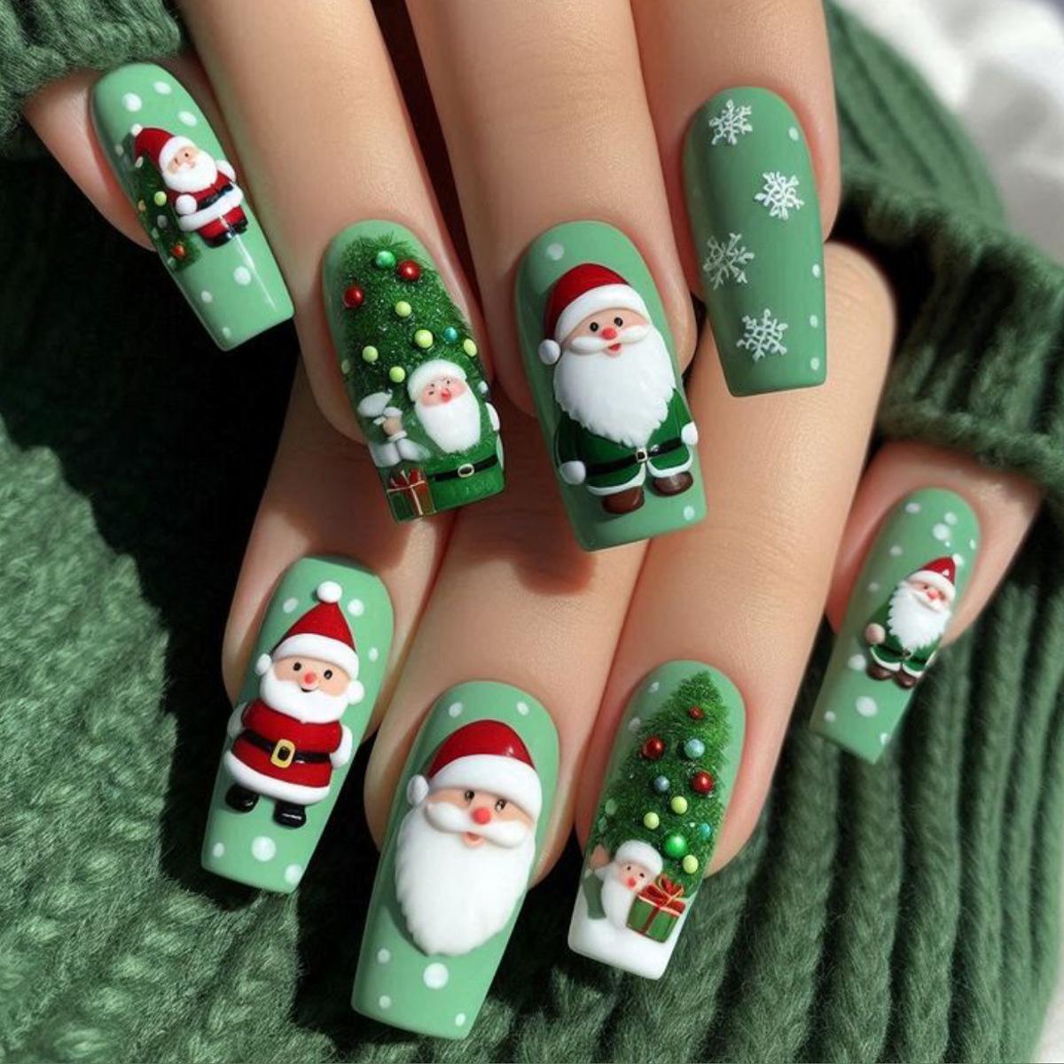 Christmas Snowman Nail Art Stickers: 24 Ready-to-Wear Fake Nails
