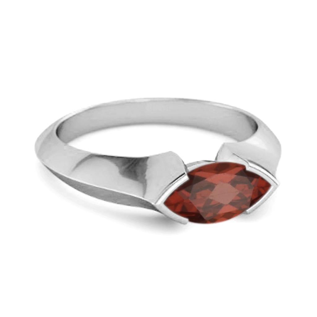Garnet Marquise Shape Solitaire Ring - 925 Sterling Silver