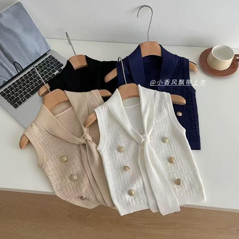 Fashion Elegant Sleeveless V Neck Bow Lace-up Women Shirt Vests New Casual Solid Color Knitted Short Sweater Buttons Tops Office Lady Slim Clothes