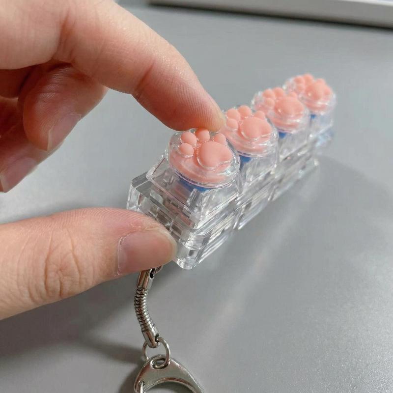 Cute Cat Claw Silicone Keyboard Button Fidget Toy Transparent Crystal Keycap Keychain Portable Anti-Stress Finger Relax Decompre