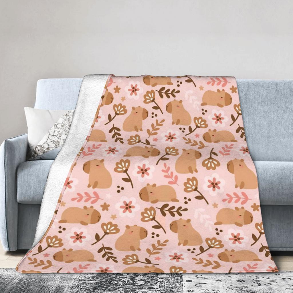 Capybara  Blankets  Warm Soft Street Trend Plush Throw Blanket For Kids Home Decor Flannel Bedspread Bed Cover