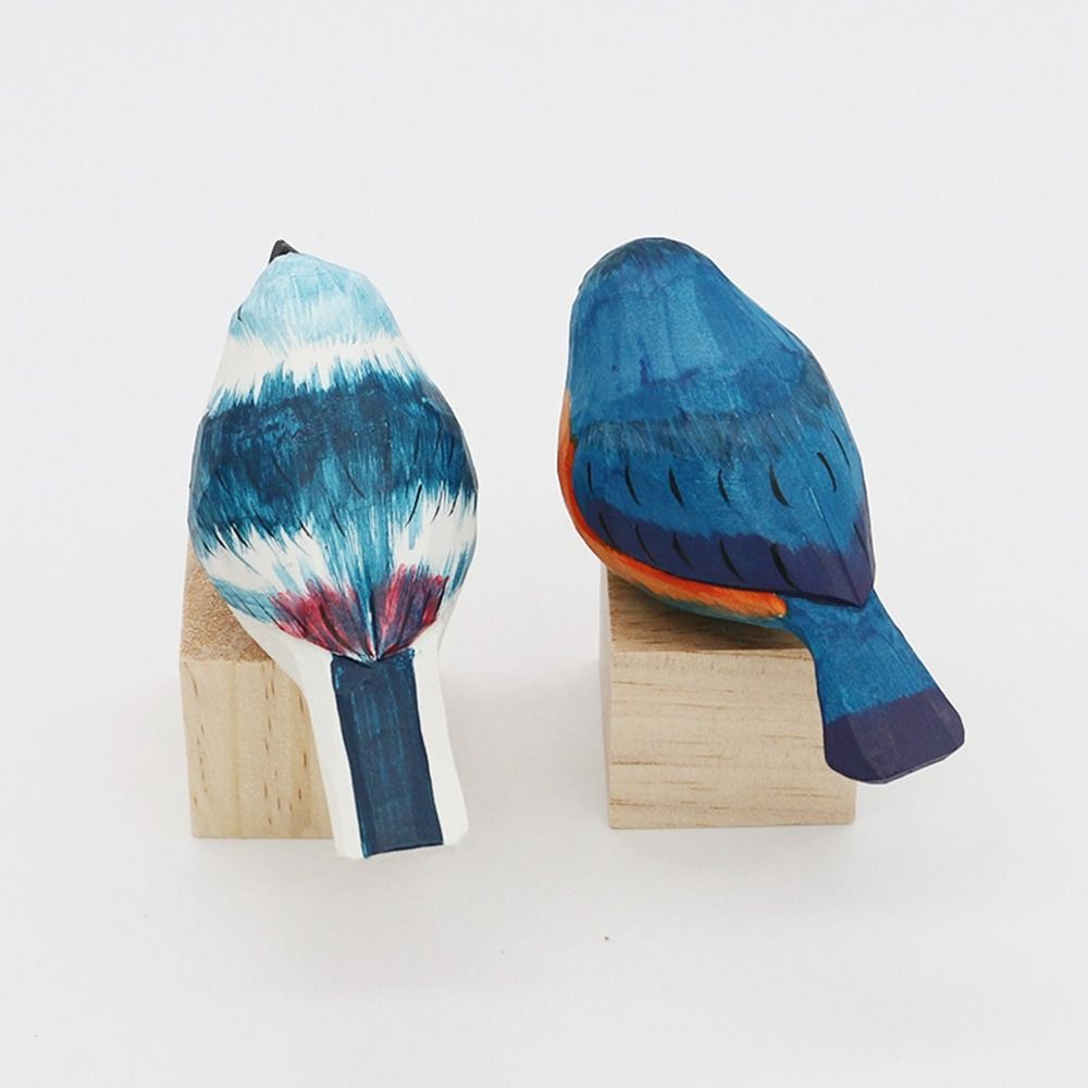 Mini Wood Carving Bird Cute Wooden Bird Figurine Creative Small Bird Ornament  Home Decor