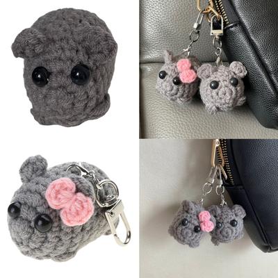 Lovely Squeaky Hamster Keychain with Stylish Designs Sturdy Handknittes Wool Toy Charm for Bag and Car Decoration