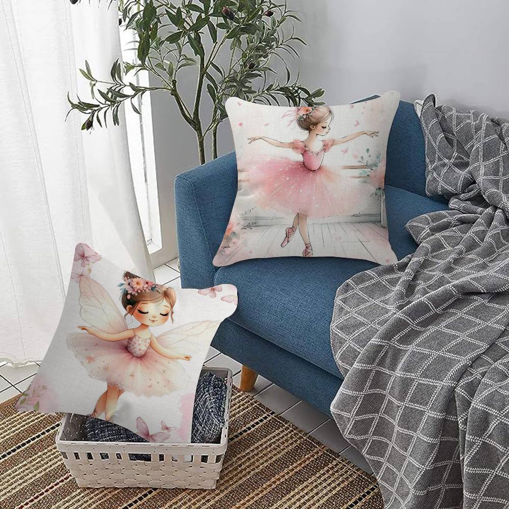 Pink Ballerina Girl Butterfly Pillow Gift Home Office Decoration Bedroom Sofa Car Cushion Cover Case X