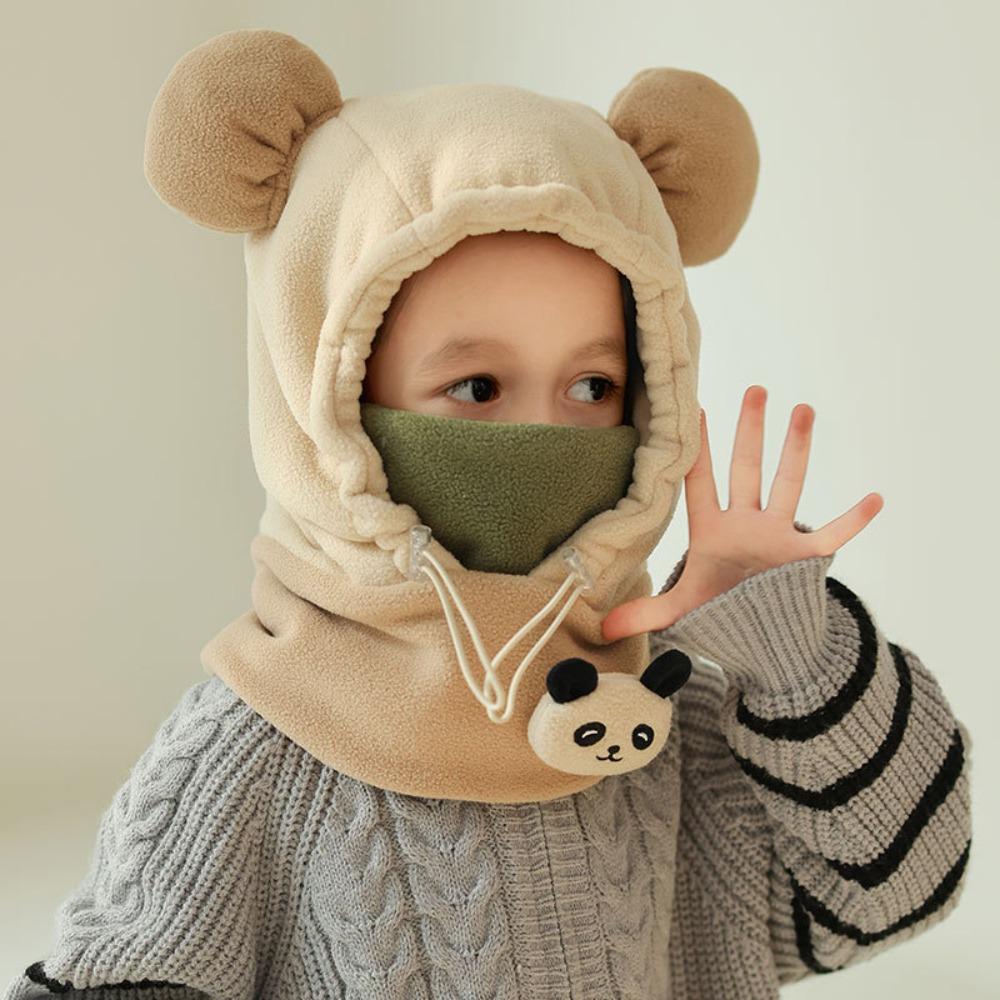 Warm Drawstring Bear Ear Hat Soft Panda Neckerchief Panda Plush Scarf with Face Mask  Streetwear