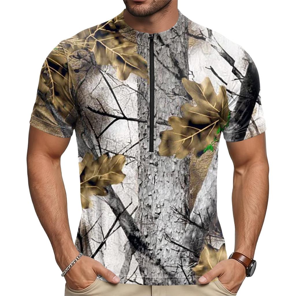 Herren Rundhals Kurzarm Radtrikot Atmungsaktiv Schnelltrocknend Leicht Reißverschluss Vorne Sportshirt für Outdoor-Fahrten