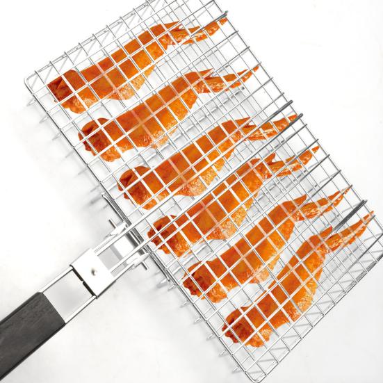 Grill Basket Foldable BBQ Grilling Removable Handle Basket with Stainless Steel Outdoor Cooking Camping Accessories