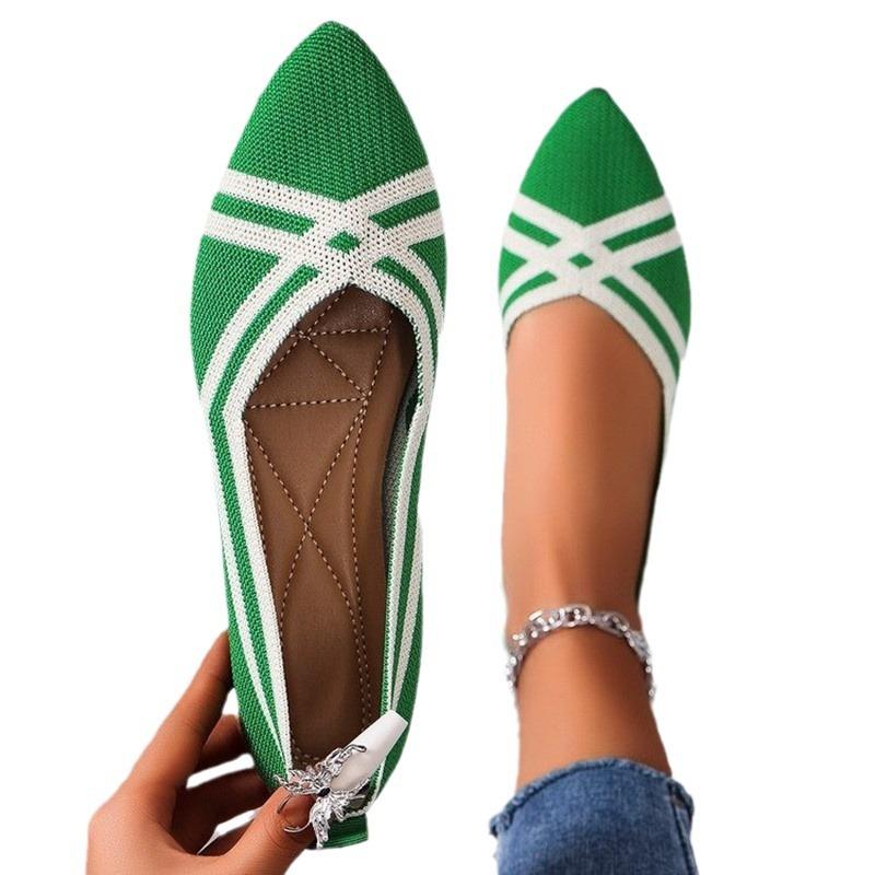 Fashion Women's Flat Shoes 2024 Spring and Autumn New Large Size Pointed Flat Women's Shoes Comfortable Flying Woven Bean Shoes