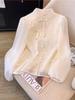 Women's Spring Chiffon Shirt: Chinese Style Tassel, Frog Button, Jacquard Embroidery, Stand Collar
