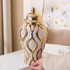 Ceramic Golden Vase Geometric Pattern Porcelain Storage Tank Ginger Jar Ceramic Crafts Ornament Home Decoration Accessories