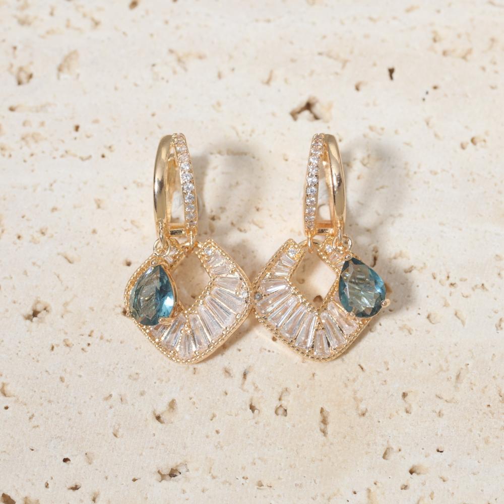 1 Pair Fashion Square Zirconia Dangle Earrings for Women Jewelry Wedding Party Accessories золотой