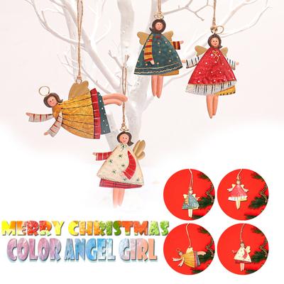 Christmas Metal Angle Tree Ornaments,Color Girl Small Angel  With Hanging String For Christmas Tree Decorations