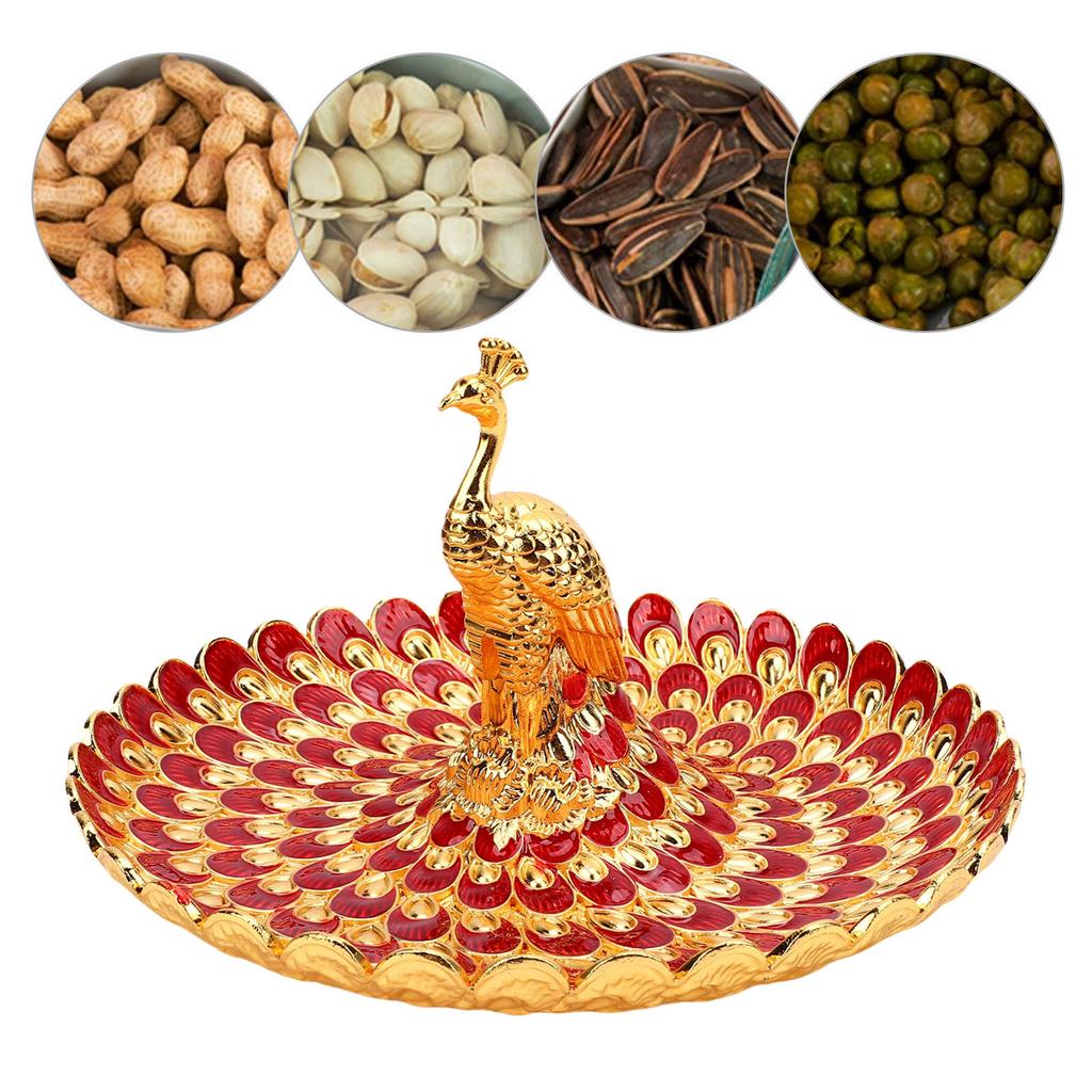 Tavă Rotundă de Servire Formă Păun Farfurie Metalică pentru Gustări Fructe Deserturi Depozitare Decor Masă Acasă Bufet Hotel Bar