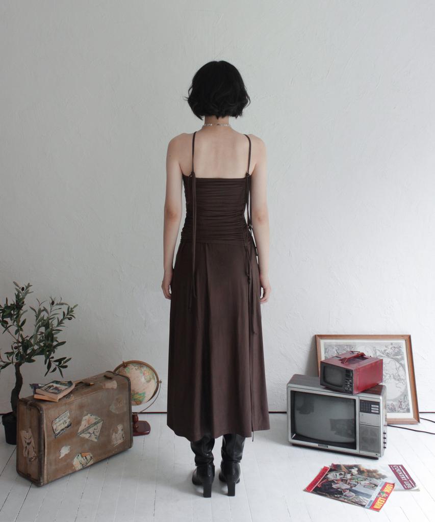 Rubati Shirred Strap Tube Top Dress_Brown