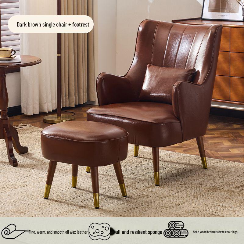 Compact Wax Leather Sofa Chair for Small Apartments, Living Rooms, Bedrooms, Balconies, or Receptions - Light Luxury Style, Tiger Design.