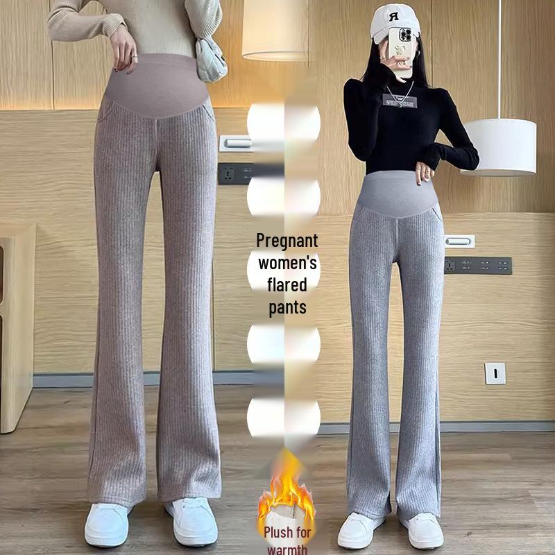 2025 Maternity Wide Leg Micro Flare Velvet Pants: Autumn/Winter Loose, Slimming Long Drape M