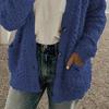 Women Sweater Coat Long Sleeve Collarless Knitting Jacket with Pockets Loose Fit Solid Color Tops Coat Autumn Winter Wear