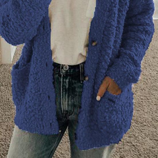 Women Sweater Coat Long Sleeve Collarless Knitting Jacket with Pockets Loose Fit Solid Color Tops Coat Autumn Winter Wear