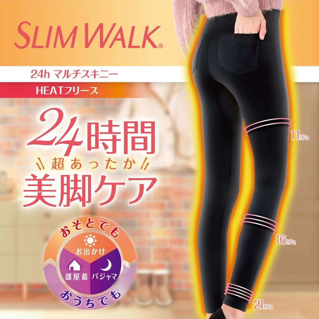 Slimwalk Compression 24h Heat Size Leggings, Multi-Skinny Fleece, Black, M, Warm, Women's