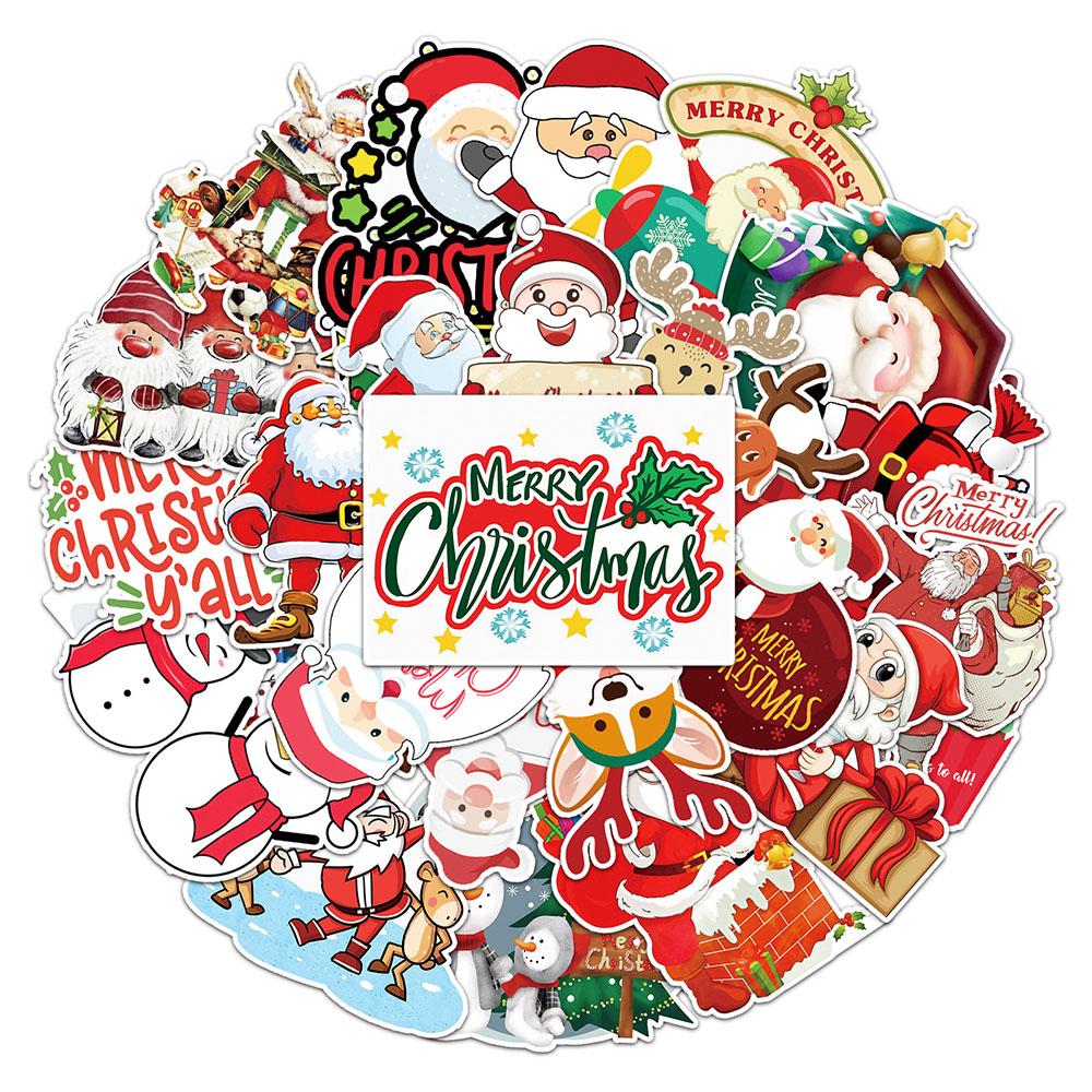 10/30/50pcs Cute Christmas Series Stickers Kawaii Cartoon Santa Claus Sticker Water Bottle Suitcase Phone Graffiti Decals Decor