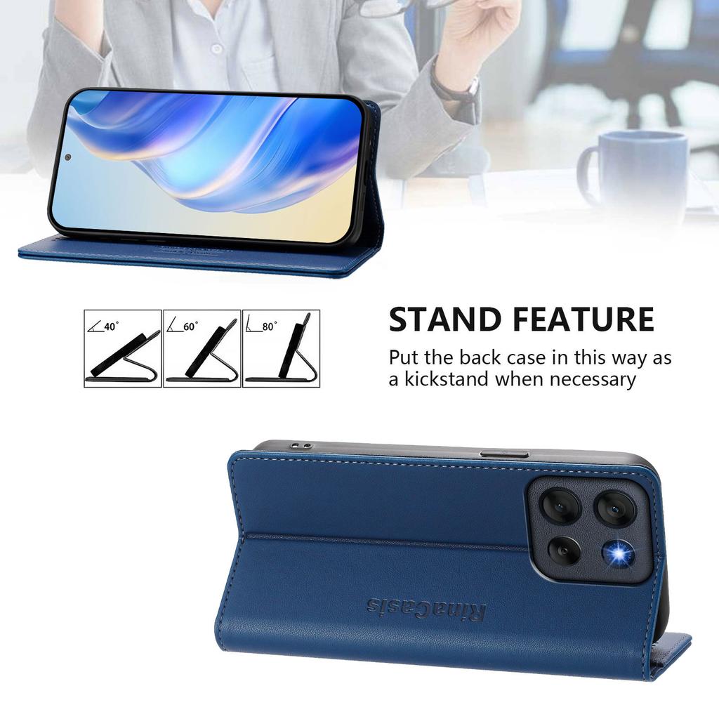 For Motorola Moto G56 5G Leather Case RINACASIS RC01 Phone Cover with RFID Blocking Wallet Stand