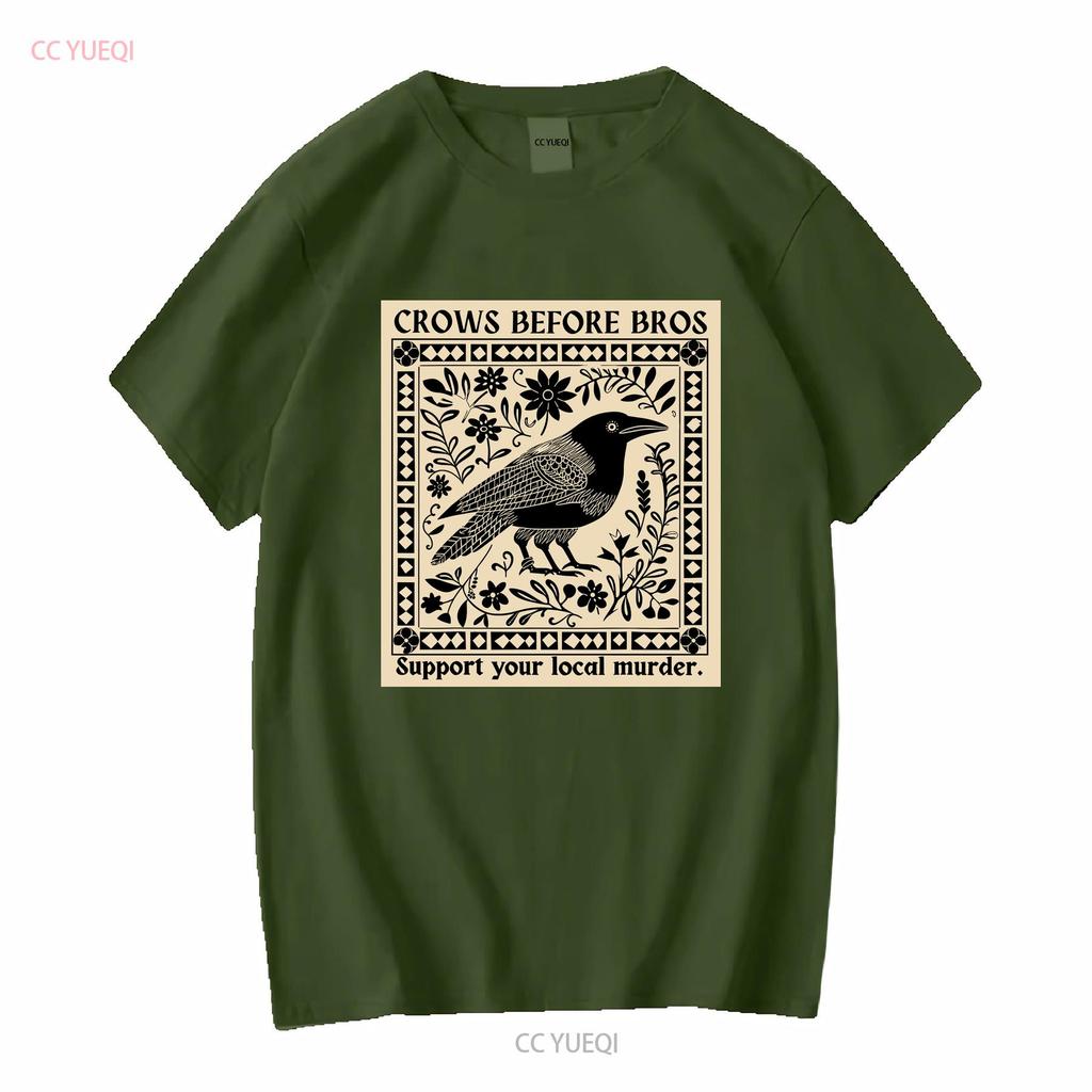 Crows Before Bros Support Your Local Murder Soft Style T Shirt Vintage Washed Graphic Designer Clothes Homme Comfortable