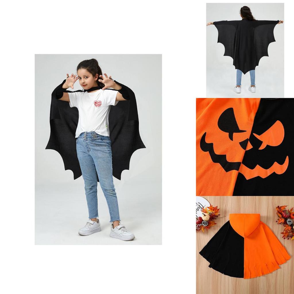Halloween Cosplay Costume Kids Pumpkin Bat Cloak With Printed Design For Children Teens Adults