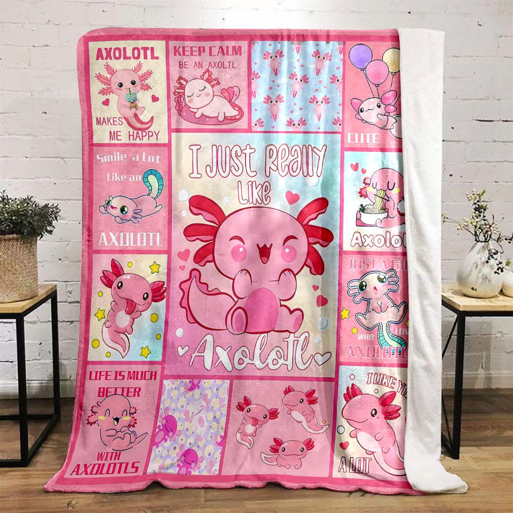 Süßer Axolotl-Themen-Rosa Decke Schlafzimmerdecke für Wohnzimmer Couch Mittagspause Weicher Überwurf für Freundesfestival Geschenk