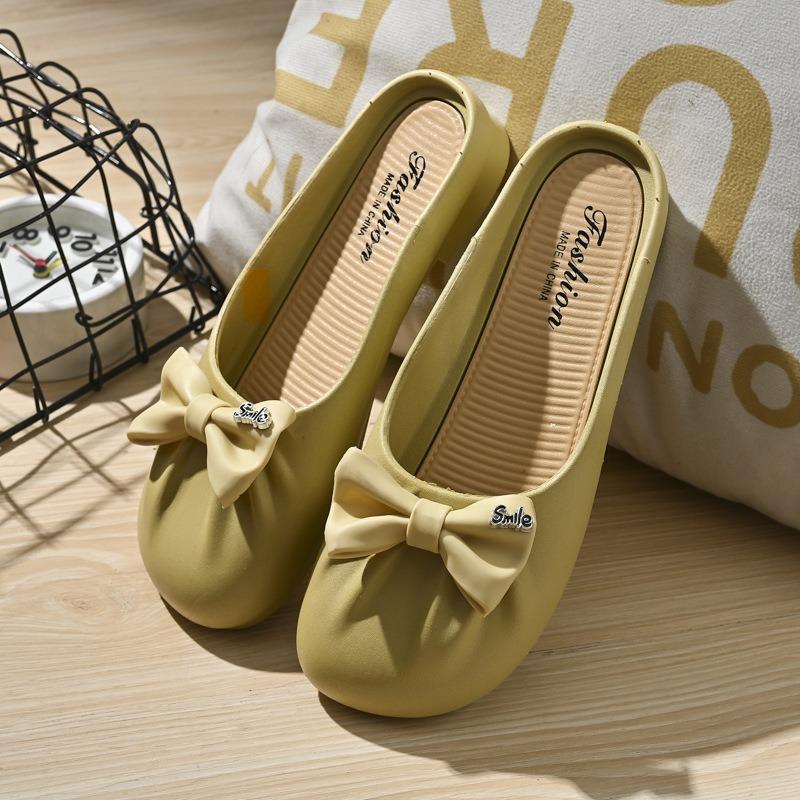 Women's Bowknot Decor Casual Mule Slippers Comfortable Closed Toe Slip-on Shoes Lightweight Indoor Outdoor Flat Sandals