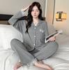 Spring Autumn Rest Pajamas for Women Korean Fashion Long Sleeve Tops and Pants Sleepwear Casual Lace Splicing Lapel Loungewear