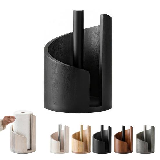 Mountain Paper Towel Holder Countertop with Wood Round Base And Iron Holder One-Hand Tearing Wood Paper Towel Holder for Kitchen Dining Room